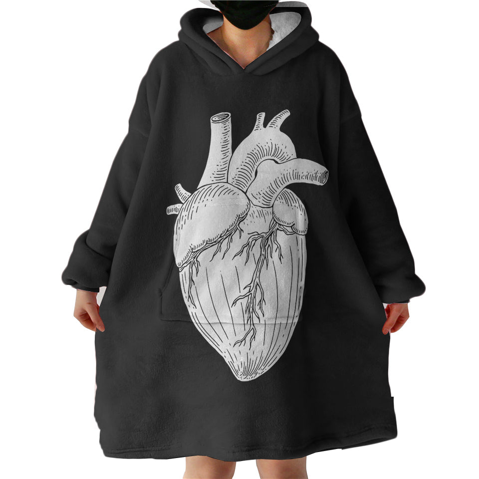 BW-Heart-Sketch-Hoodie-Wearable-Blanket-WB0268 B&W Heart Sketch Hoodie Wearable Blanket WB0268