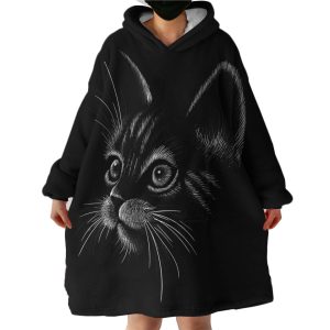 B&W Kitty Hoodie Wearable Blanket WB0899