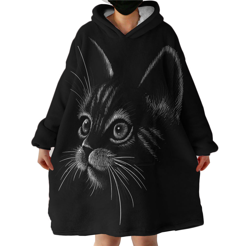 BW-Kitty-Hoodie-Wearable-Blanket-WB0899 B&W Kitty Hoodie Wearable Blanket WB0899
