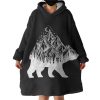 B&W Night Mountain On The Bear Sketch Hoodie Wearable Blanket WB0334