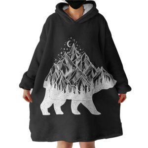B&W Night Mountain On The Bear Sketch Hoodie Wearable Blanket WB0334