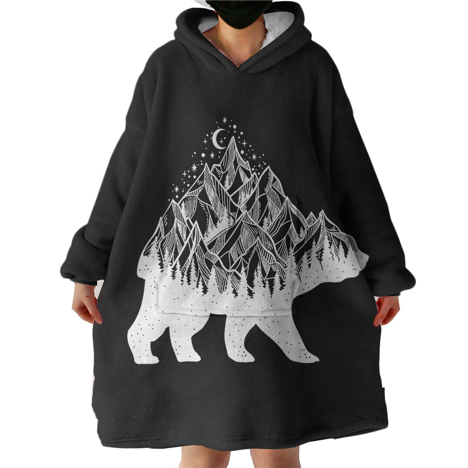 BW-Night-Mountain-On-The-Bear-Sketch-Hoodie-Wearable-Blanket-WB0334 B&W Night Mountain On The Bear Sketch Hoodie Wearable Blanket WB0334