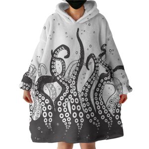 B&W Octopus's Tentacles Hoodie Wearable Blanket WB0991