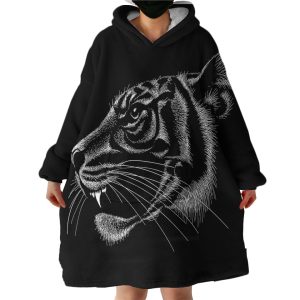 B&W Tiger Hoodie Wearable Blanket WB0076