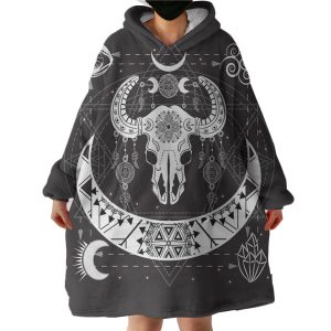 B&W Zodiac Buffalo Skull Hoodie Wearable Blanket WB0501