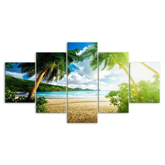 Beach Island Palm Trees Seascape 5 Piece Five Panel Canvas Print Modern Poster Wall Art Decor 3