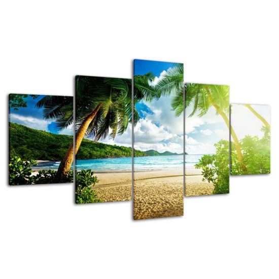 Beach Island Palm Trees Seascape 5 Piece Five Panel Canvas Print Modern Poster Wall Art Decor 4