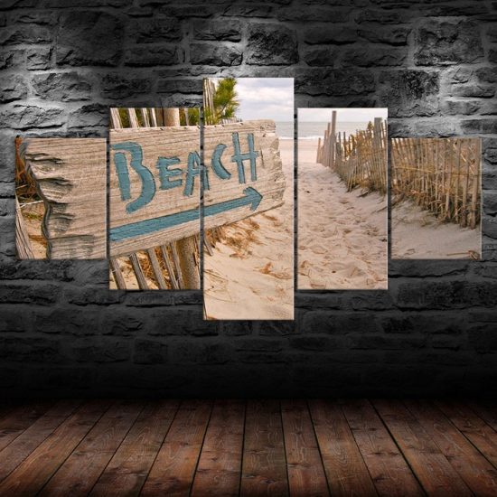 Beach Sign Relax Holiday Vibes 5 Piece Five Panel Canvas Print Modern Poster Wall Art Decor 1