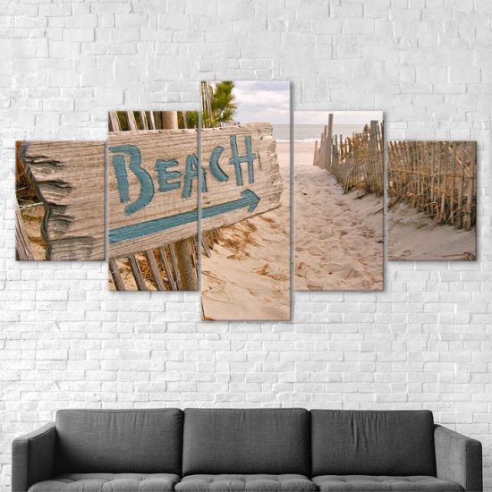 Beach Sign Relax Holiday Vibes 5 Piece Five Panel Canvas Print Modern Poster Wall Art Decor 2