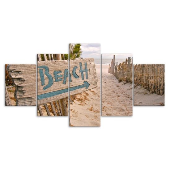 Beach Sign Relax Holiday Vibes 5 Piece Five Panel Canvas Print Modern Poster Wall Art Decor 3