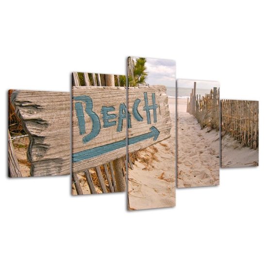 Beach Sign Relax Holiday Vibes 5 Piece Five Panel Canvas Print Modern Poster Wall Art Decor 4