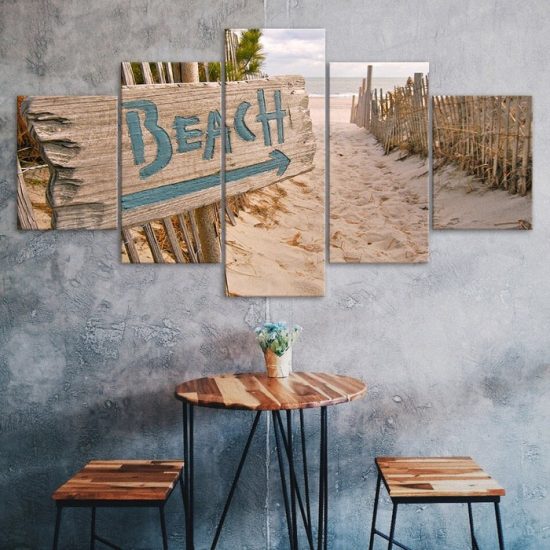 Beach Sign Relax Holiday Vibes 5 Piece Five Panel Canvas Print Modern Poster Wall Art Decor
