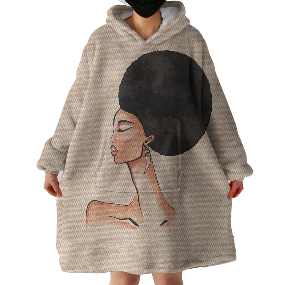 Beautiful-Afro-Lady-Hoodie-Wearable-Blanket-WB0574 Beautiful Afro Lady Hoodie Wearable Blanket WB0574