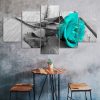 Beautiful Blue Rose Long Stem Flower 5 Piece Five Panel Wall Canvas Print Modern Art Poster Wall Art Decor