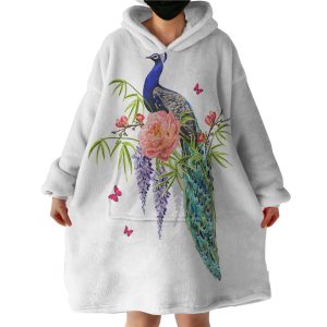 Beautiful Floral Peacock Hoodie Wearable Blanket WB0630