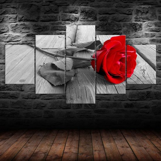 Beautiful Red Rose 5 Piece Five Panel Wall Canvas Print Modern Art Poster Wall Art Decor 1