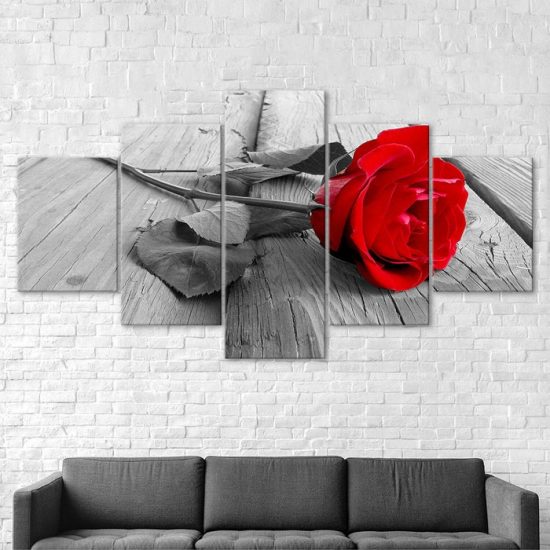 Beautiful Red Rose 5 Piece Five Panel Wall Canvas Print Modern Art Poster Wall Art Decor 2