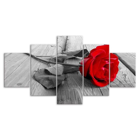 Beautiful Red Rose 5 Piece Five Panel Wall Canvas Print Modern Art Poster Wall Art Decor 3