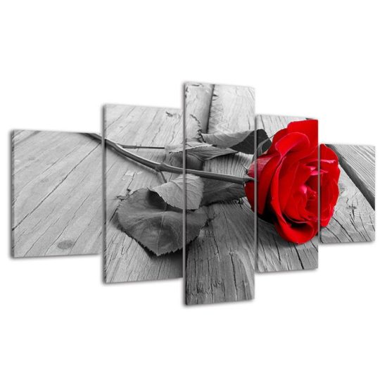 Beautiful Red Rose 5 Piece Five Panel Wall Canvas Print Modern Art Poster Wall Art Decor 4