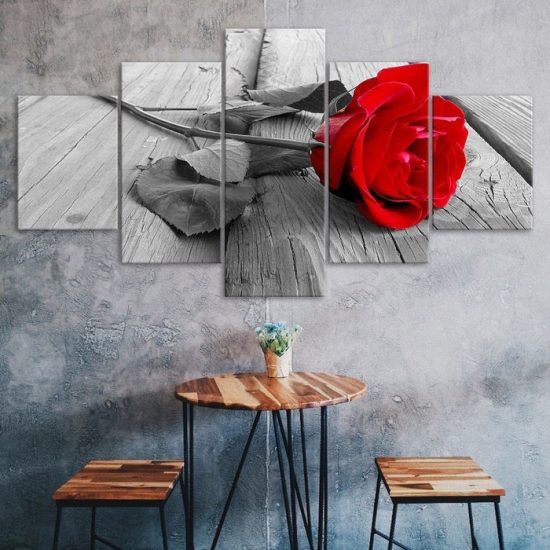 Beautiful Red Rose 5 Piece Five Panel Wall Canvas Print Modern Art Poster Wall Art Decor