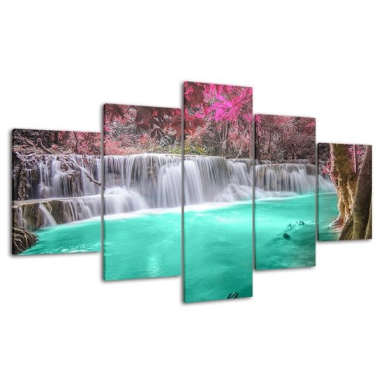 Beautiful Waterfall Scenery Painting 5 Piece Five Panel Canvas Print Modern Poster Wall Art Decor 4