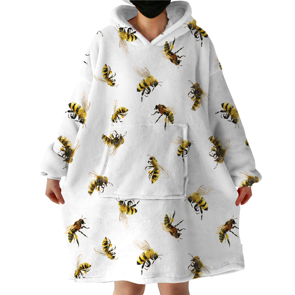 Bees-Hoodie-Wearable-Blanket-WB1839 Bees Hoodie Wearable Blanket WB1839