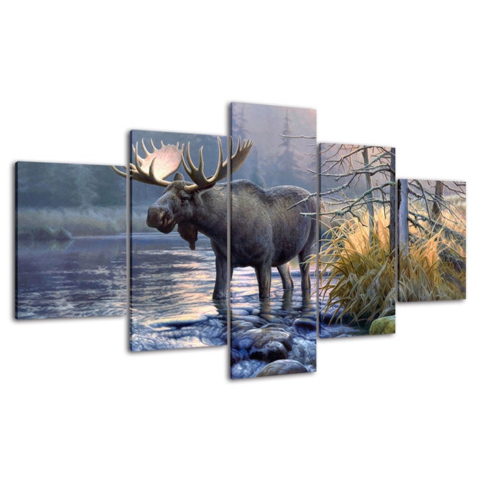 Big-Moose-Lake-Forest-5-Piece-Five-Panel-Wall-Canvas-Print-Modern-Art-Poster-Wall-Art-Decor-4 Big Moose Lake Forest 5 Piece Five Panel Wall Canvas Print Modern Art Poster Wall Art Decor 4