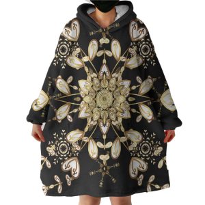 Big Royal Golden & White Mandala Hoodie Wearable Blanket WB0391