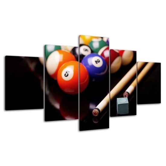 Billiard Balls Pool Table Sport 5 Piece Five Panel Wall Canvas Print Modern Art Garage Poster Home Decor 4