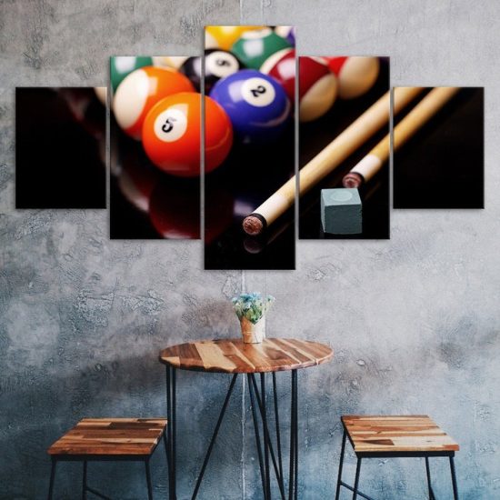 Billiard Balls Pool Table Sport 5 Piece Five Panel Wall Canvas Print Modern Art Garage Poster Home Decor