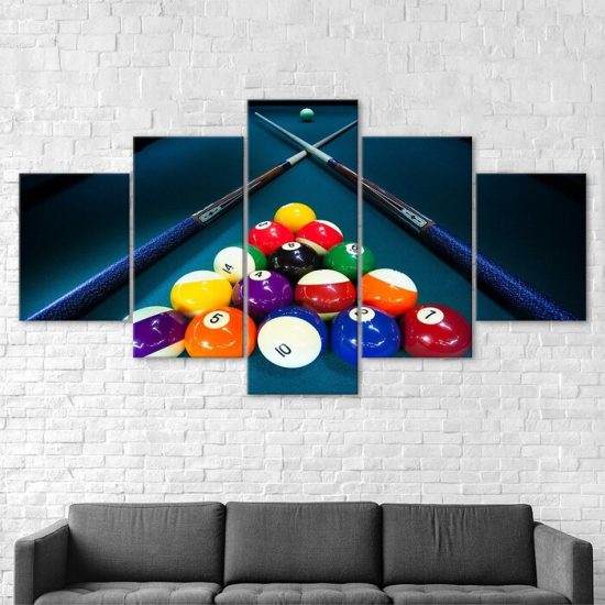 Billiards Balls Cue Stick 5 Piece Five Panel Wall Canvas Print Modern Art Poster Wall Art Decor 2