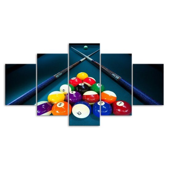 Billiards Balls Cue Stick 5 Piece Five Panel Wall Canvas Print Modern Art Poster Wall Art Decor 3