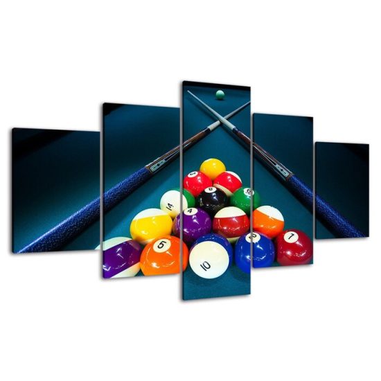 Billiards Balls Cue Stick 5 Piece Five Panel Wall Canvas Print Modern Art Poster Wall Art Decor 4