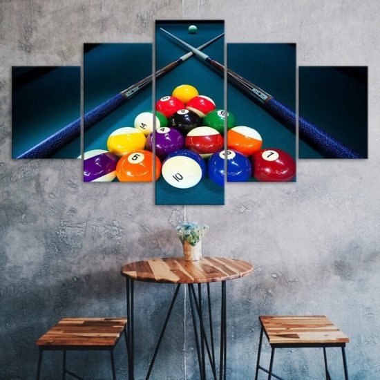 Billiards Balls Cue Stick 5 Piece Five Panel Wall Canvas Print Modern Art Poster Wall Art Decor