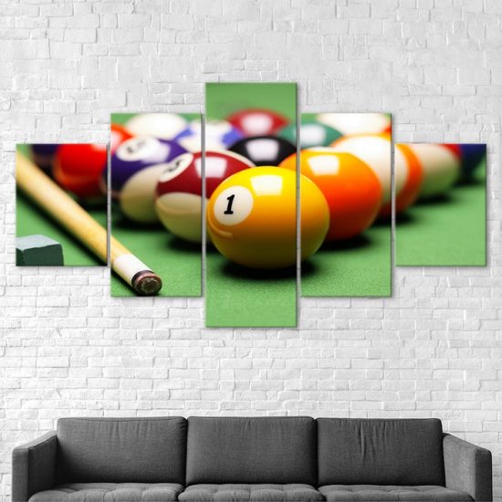 Billiards Balls Cue Stick Sports Game 5 Piece Five Panel Wall Canvas Print Modern Art Poster Wall Art Decor 2
