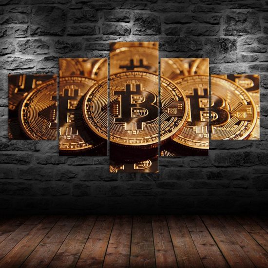 Bitcoin Crypto Money Cryptocurrency Markets 5 Piece Five Panel Wall Canvas Print Modern Art Poster Wall Art Decor 1