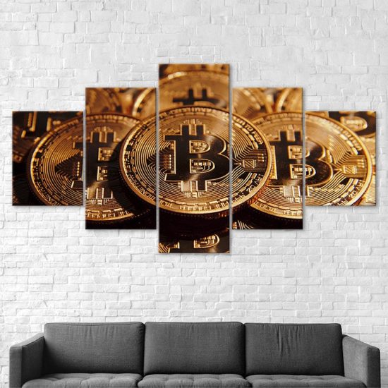 Bitcoin Crypto Money Cryptocurrency Markets 5 Piece Five Panel Wall Canvas Print Modern Art Poster Wall Art Decor 2