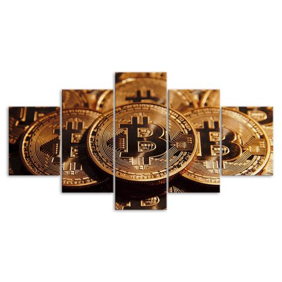 Bitcoin Crypto Money Cryptocurrency Markets 5 Piece Five Panel Wall Canvas Print Modern Art Poster Wall Art Decor 3