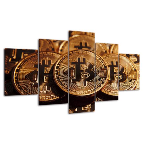 Bitcoin Crypto Money Cryptocurrency Markets 5 Piece Five Panel Wall Canvas Print Modern Art Poster Wall Art Decor 4