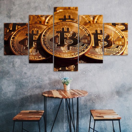 Bitcoin Crypto Money Cryptocurrency Markets 5 Piece Five Panel Wall Canvas Print Modern Art Poster Wall Art Decor