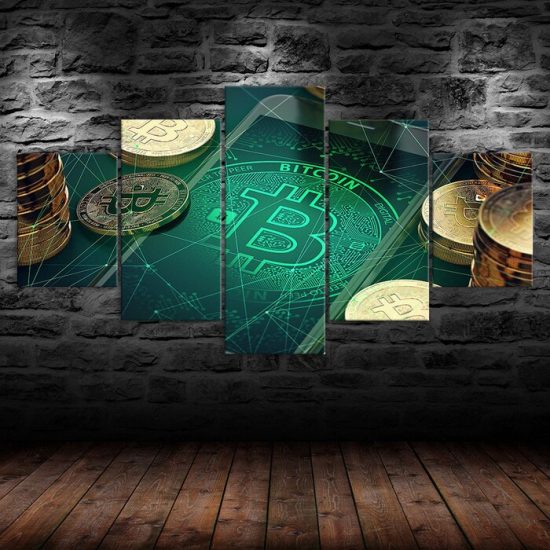 Bitcoin Network Crypto Poster 5 Piece Five Panel Wall Canvas Print Modern Poster Wall Art Decor 1