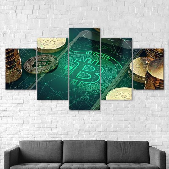 Bitcoin Network Crypto Poster 5 Piece Five Panel Wall Canvas Print Modern Poster Wall Art Decor 2