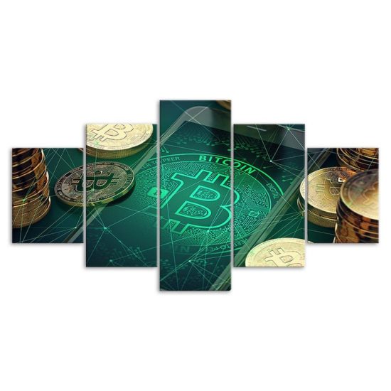 Bitcoin Network Crypto Poster 5 Piece Five Panel Wall Canvas Print Modern Poster Wall Art Decor 3