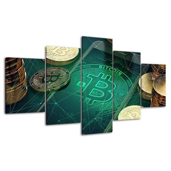 Bitcoin Network Crypto Poster 5 Piece Five Panel Wall Canvas Print Modern Poster Wall Art Decor 4