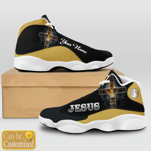 Black And Yellow Lion Jesus Custom Name Air Jordan 13 Shoes 1