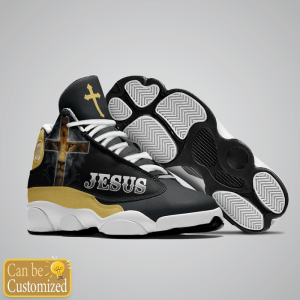 Black And Yellow Lion Jesus Custom Name Air Jordan 13 Shoes 2