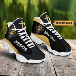 Black And Yellow Lion Jesus Custom Name Air Jordan 13 Shoes