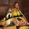 Black Cat Halloween Blanket Halloween Gifts Cozy Plush Fleece Premium Mink Sherpa Sanderson Sisters Pumpkin Spooky Skeleton