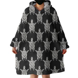 Black & Grey Mandala Turtle Monogram Hoodie Wearable Blanket WB0578