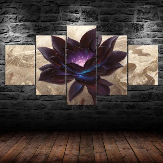 Black Lotus Flower Magic 5 Piece Five Panel Wall Canvas Print Modern Art Poster Wall Art Decor 1